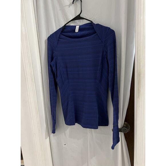 Lululemon Women’s Kanto Catch Me Long Sleeve Size 6 Kanto Striped Sapphire Blue - Picture 2 of 6